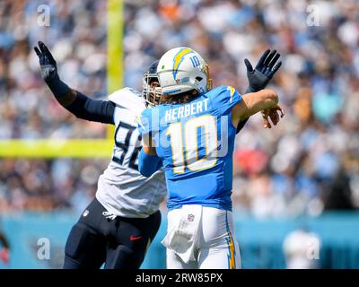 Tennessee Titans defensive tackle Jeffery Simmons is introduced before an  NFL football game against the Los Angeles Chargers Sunday, Sept. 17, 2023,  in Nashville, Tenn. (AP Photo/John Amis Stock Photo - Alamy