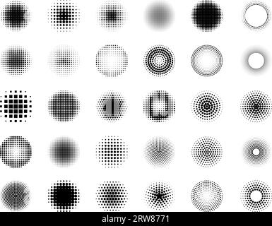 Pop art shadows. Geometric stylized dots textures for comic halftones backgrounds recent vector pictures set Stock Vector