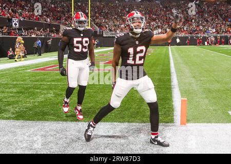 Atlanta Falcons wide receiver KhaDarel Hodge hauls in a catch during the  second half of an NFL football game against the Los Angeles Rams, Sunday,  Sept. 18, 2022, in Inglewood, Calif. (AP