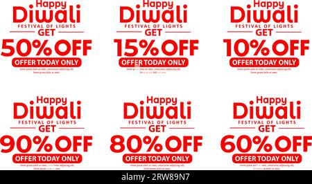 Discount offer. Collection of Happy Diwali Offer Discount Labels on white background. special offer and promotion. Vector illustration. Stock Vector