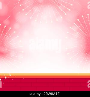 Fireworks on red brick wall background. Happy Diwali. Vector illustration. Stock Vector
