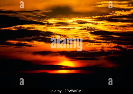 The sun sets at Lightning Point, Sept. 14, 2023, in Bayou La Batre, Alabama. Stock Photo
