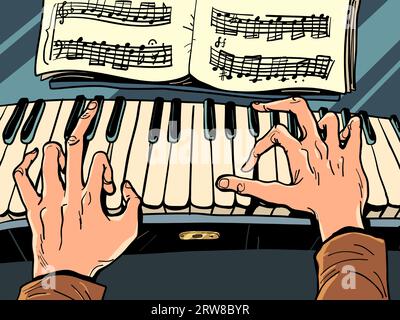 Music store, studying at the conservatory. The musician plays the piano. jazz or classical concert Stock Vector