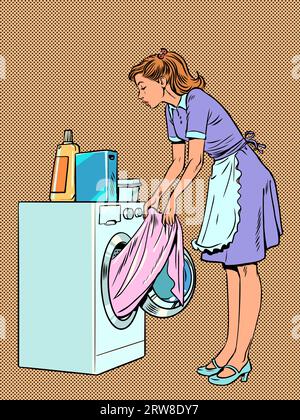 woman putting dirty clothes into washing machine african american ...