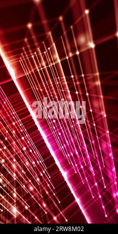 Grip connection dots n red gradient background for data computing. Vertical size. Stock Photo