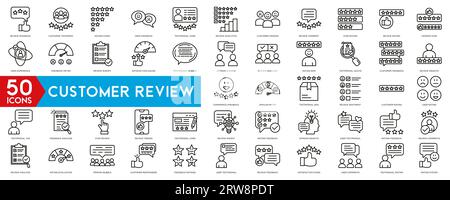 Customer Review Icon Collection. Rating, Testimonials, Quick Response, Satisfaction, Feedback, testimonial, customer thin line icons Stock Vector