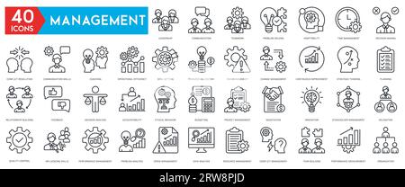Management Icon Collection. Thin Line Set contains such Icons as Vision, Mission, Values, Human Resource, Experience and more. Stock Vector