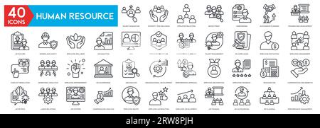 Human resources icons to business process, team work, personnel management, HR, staff rotation, coaching. Stock Vector