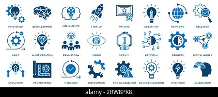 Innovation icon collection. ideas and thinking line icon set Stock Vector