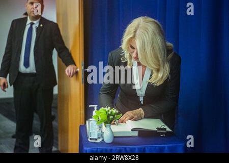 New York, New York, USA. 17th Sep, 2023. ZUZANA CAPUTOVA, President, Slovak Republic, signs UN guest book in UN, HQ, NYC before the kick of of the 2023 UNGA gathering. (Credit Image: © Bianca Otero/ZUMA Press Wire) EDITORIAL USAGE ONLY! Not for Commercial USAGE! Stock Photo