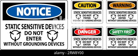 Caution Sign Static Sensitive Devices Do Not Enter Without Grounding Devices Stock Vector