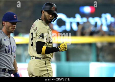 Arizona Diamondbacks left fielder Lourdes Gurriel Jr. (12) celebrates a  solo home run in the second inning during a MLB regular season game between  th Stock Photo - Alamy