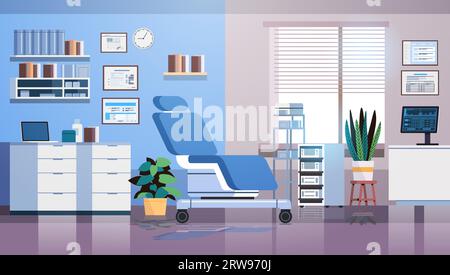 pregnant women examination concept medical ultrasonography checkup equipment with bed and shelves gynecologist doctor office Stock Vector