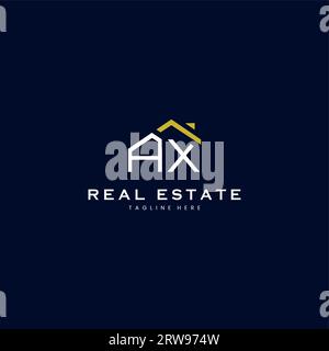 modern AX letter real estate logo in linear style with simple roof building in blue Stock Vector