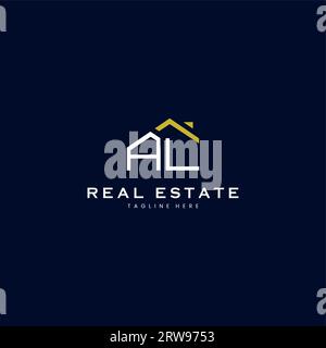 modern AL letter real estate logo in linear style with simple roof building in blue Stock Vector