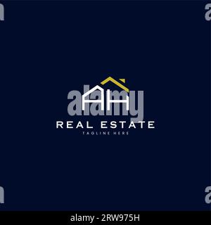 modern AH letter real estate logo in linear style with simple roof building in blue Stock Vector