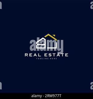 modern BJ letter real estate logo in linear style with simple roof building in blue Stock Vector