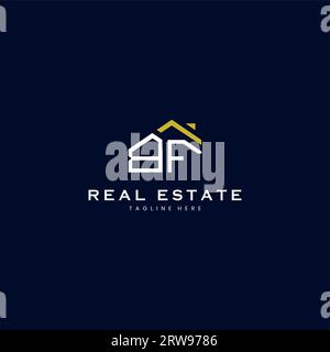 modern BF letter real estate logo in linear style with simple roof building in blue Stock Vector