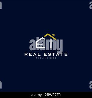 modern EI letter real estate logo in linear style with simple roof building in blue Stock Vector