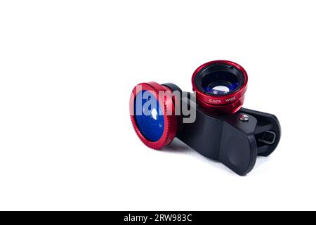 Lens for camera mobile accessories gadget. clip lens for smartphone isolated on white background Stock Photo