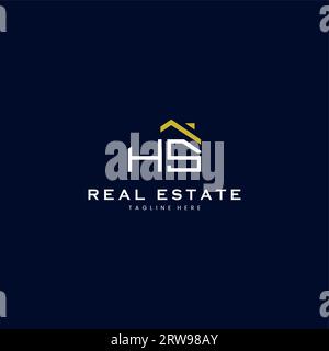modern HS letter real estate logo in linear style with simple roof building in blue Stock Vector