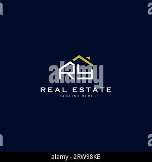 modern RY letter real estate logo in linear style with simple roof building in blue Stock Vector