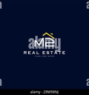 modern MZ letter real estate logo in linear style with simple roof building in blue Stock Vector