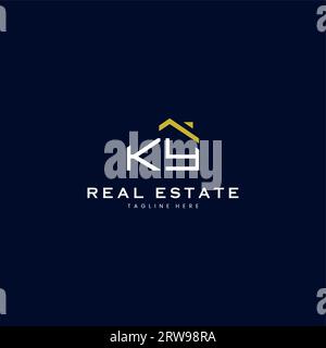 modern KY letter real estate logo in linear style with simple roof building in blue Stock Vector