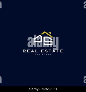 modern PS letter real estate logo in linear style with simple roof building in blue Stock Vector