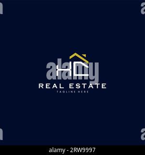 modern XC letter real estate logo in linear style with simple roof building in blue Stock Vector