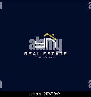 modern YN letter real estate logo in linear style with simple roof building in blue Stock Vector