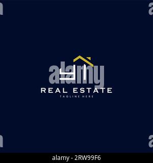 modern YI letter real estate logo in linear style with simple roof building in blue Stock Vector