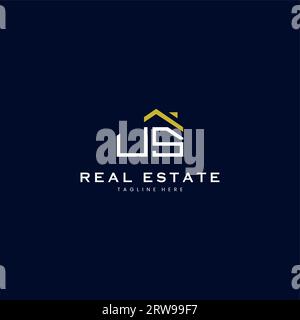 modern US letter real estate logo in linear style with simple roof building in blue Stock Vector