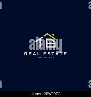 modern TB letter real estate logo in linear style with simple roof building in blue Stock Vector