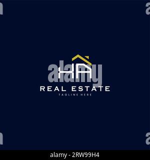 modern XA letter real estate logo in linear style with simple roof building in blue Stock Vector