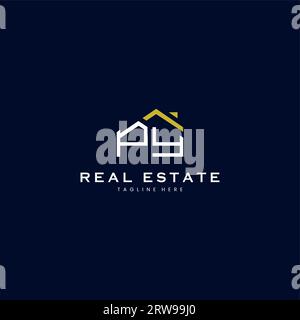 modern PY letter real estate logo in linear style with simple roof building in blue Stock Vector