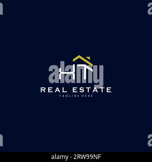 modern XT letter real estate logo in linear style with simple roof building in blue Stock Vector