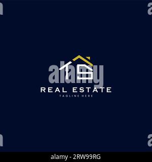 modern TS letter real estate logo in linear style with simple roof building in blue Stock Vector