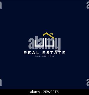 modern UU letter real estate logo in linear style with simple roof building in blue Stock Vector