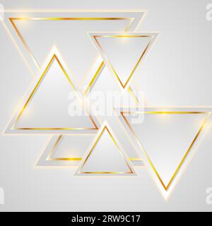 Grey and shiny golden triangles abstract geometric graphic design. Luxury tech background. Vector illustration Stock Vector