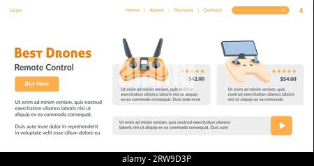 Best drones with remote control, website page Stock Vector