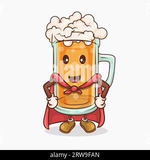 beer glass with kawaii cute face mascot super hands on hips pose vector illustration Stock Vector