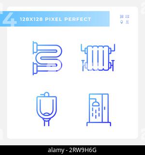 2D gradient pixel perfect blue plumbing icons Stock Vector