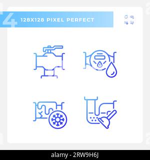 Pixel perfect blue plumbing icons set Stock Vector