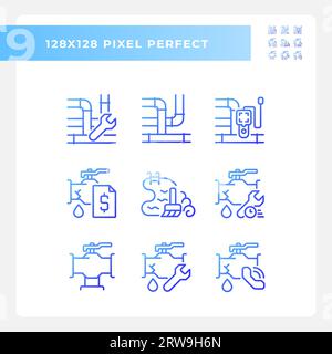 Set of gradient pixel perfect blue plumbing icons Stock Vector