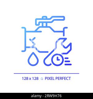 2D gradient pipe leakage with time and wrench icon Stock Vector