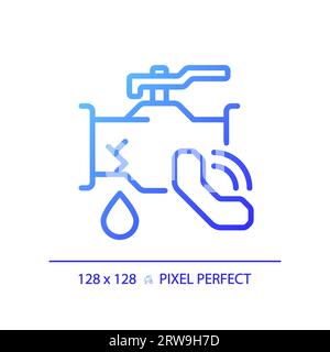 2D simple thin linear blue gradient pipe leakage with call icon Stock Vector