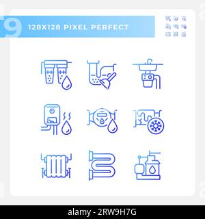 2D gradient pixel perfect blue plumbing icons Stock Vector