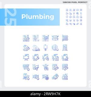 2D pixel perfect blue plumbing icons set Stock Vector