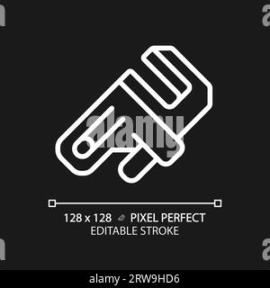 2D customizable thin linear white adjustable wrench icon Stock Vector